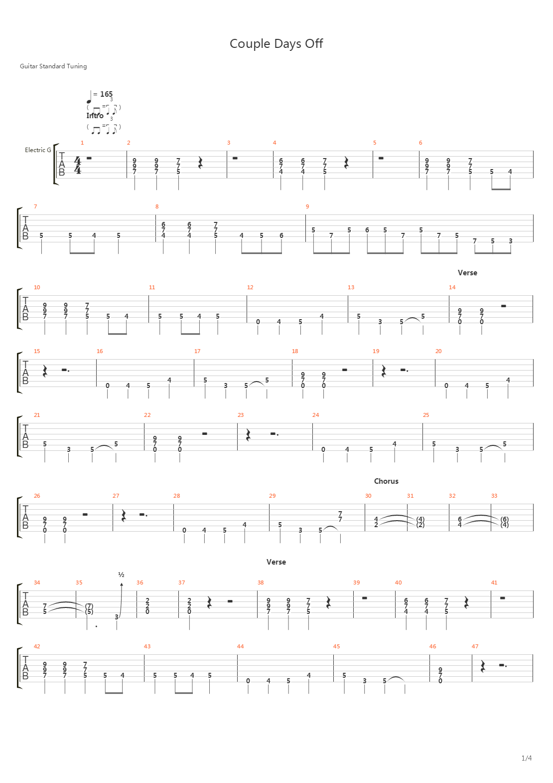 Couple Days Off吉他谱
