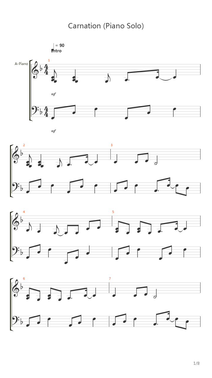 Carnation Piano Solo吉他谱