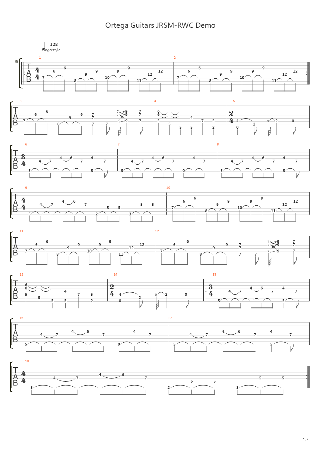 Ortega Guitars Jrsm-Rwc Demo吉他谱