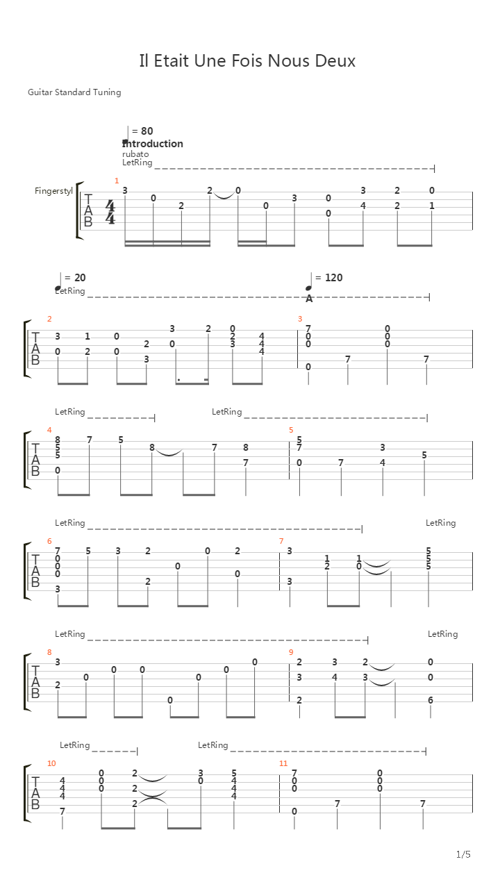 Il Etait Une Fois Nous Deux吉他谱