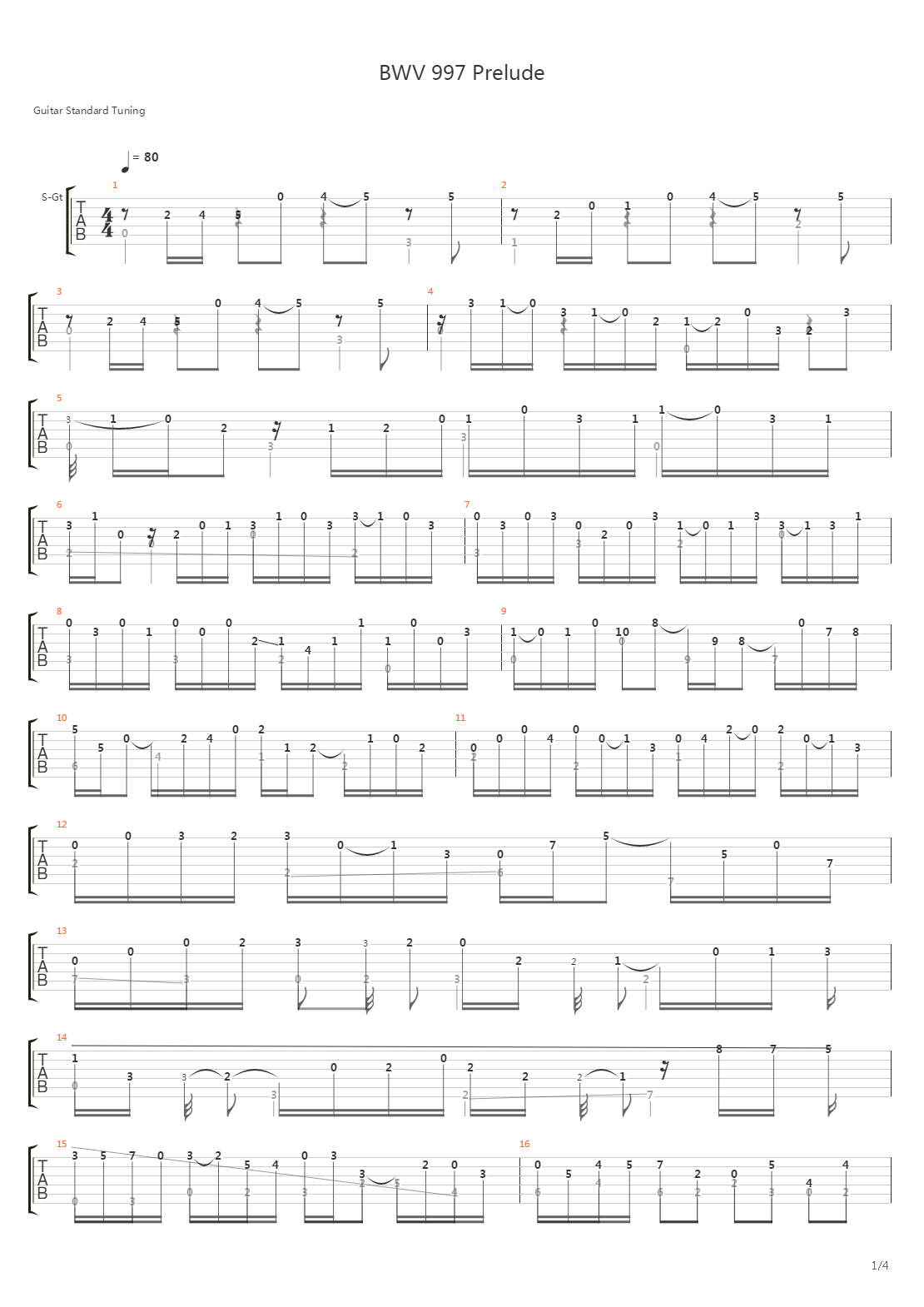 Bwv 997 - Prelude吉他谱