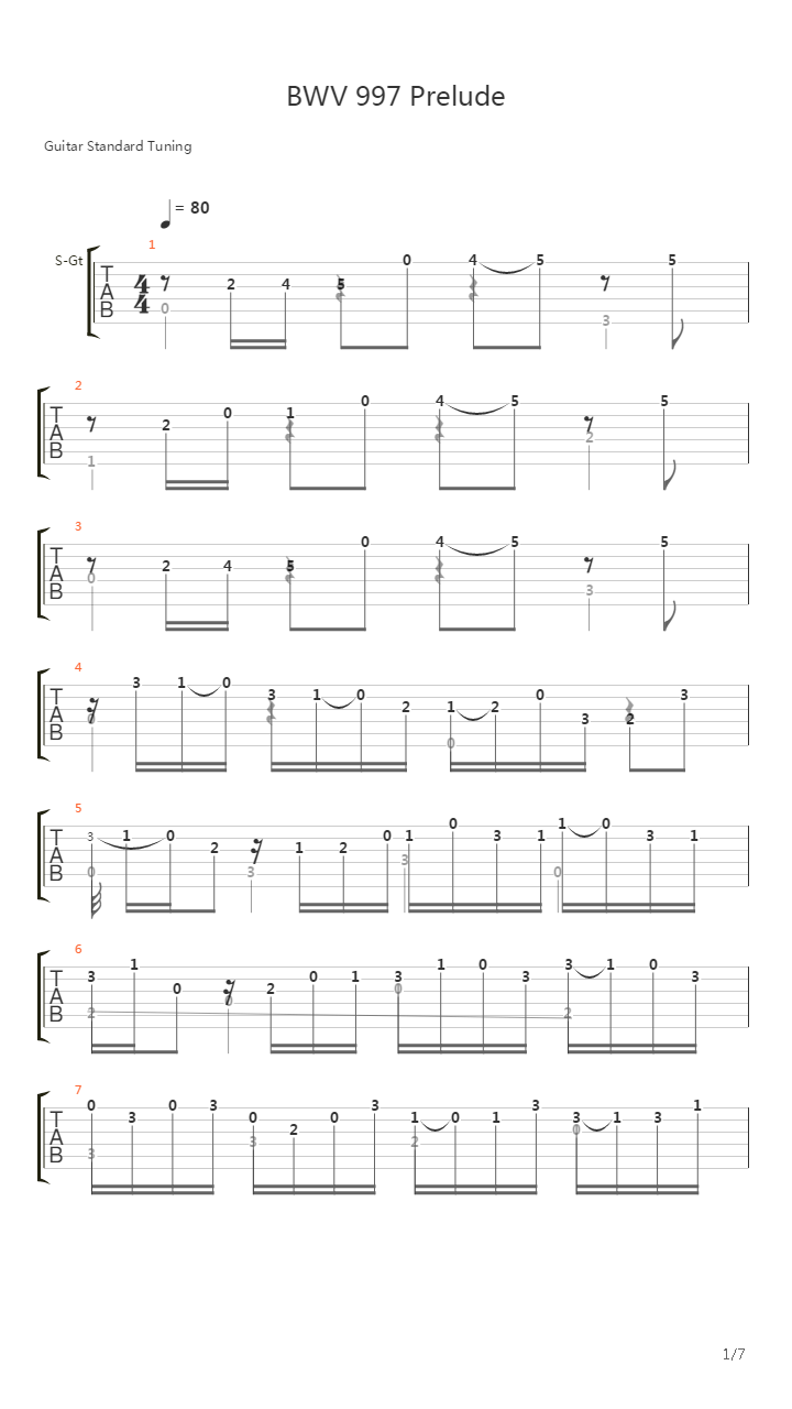 Bwv 997 - Prelude吉他谱