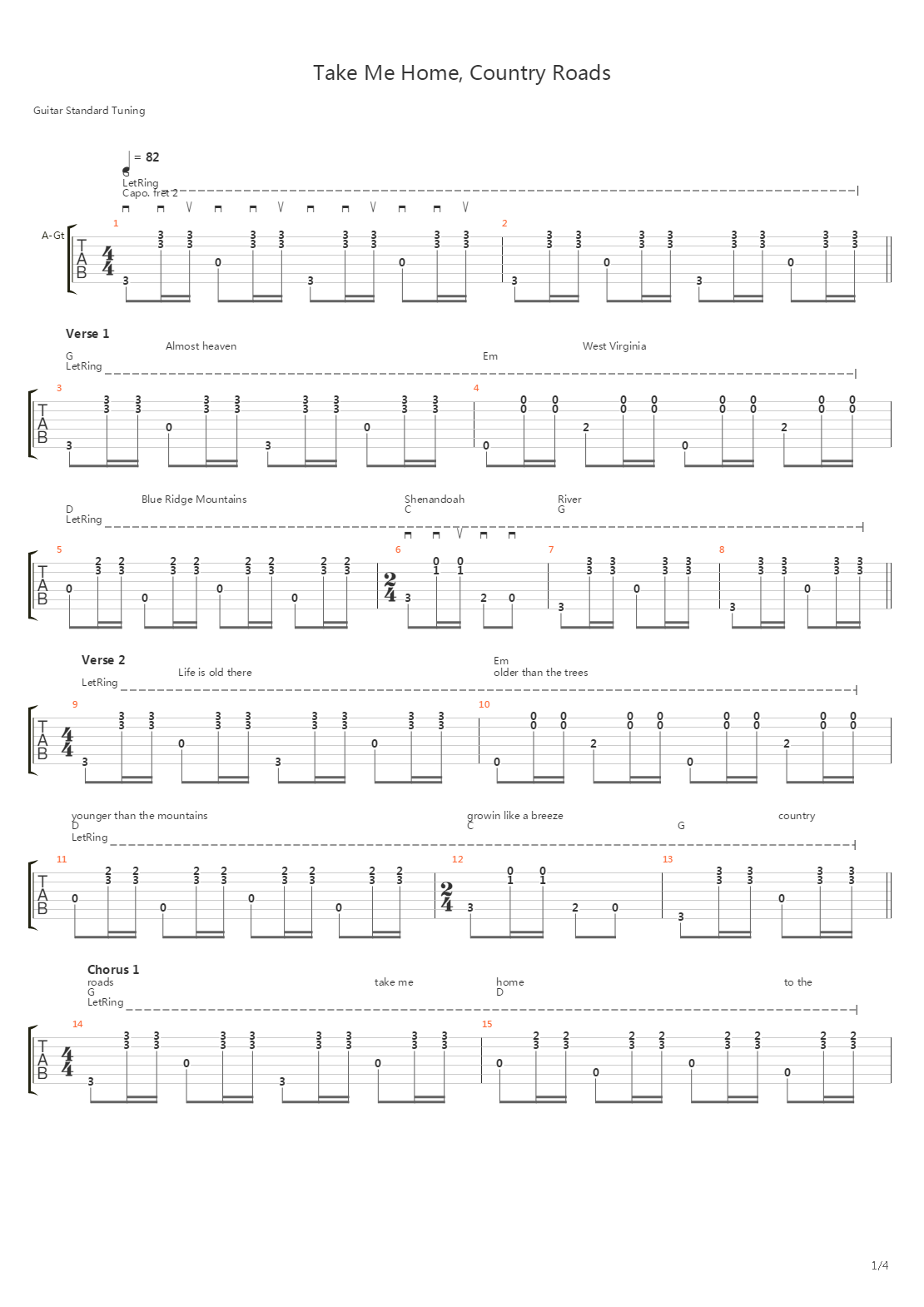Take Me Home Country Roads吉他谱