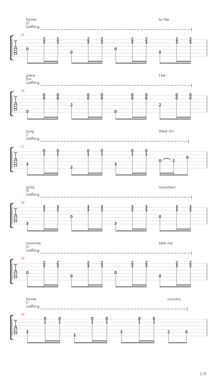 Take Me Home Country Roads吉他谱