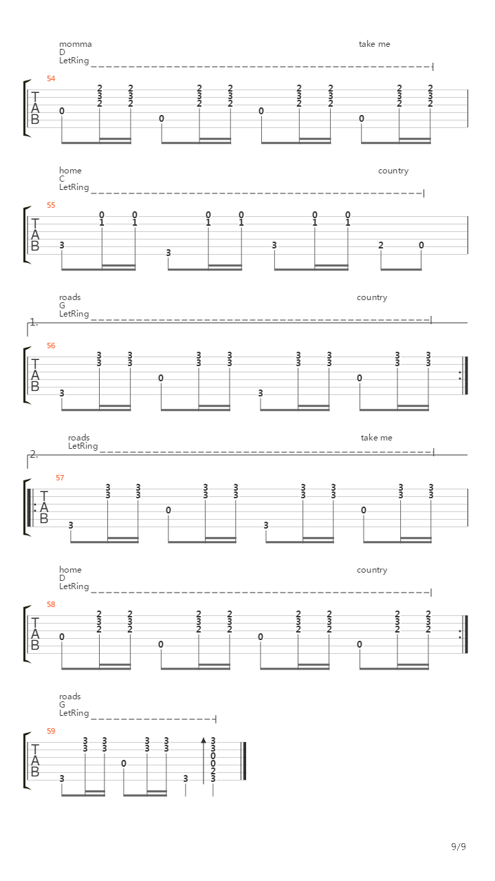 Take Me Home Country Roads吉他谱
