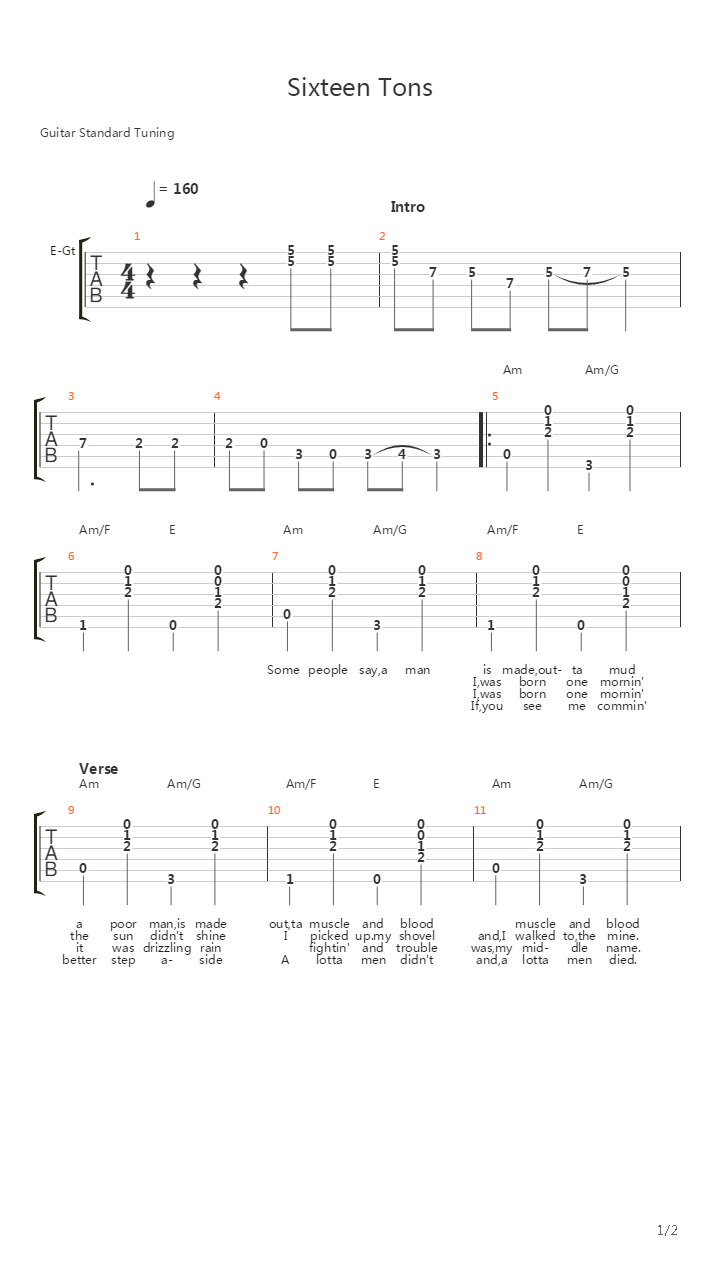 Sixteen Tons吉他谱