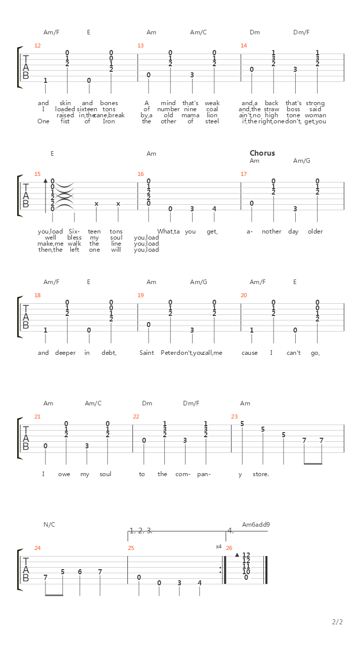 Sixteen Tons吉他谱