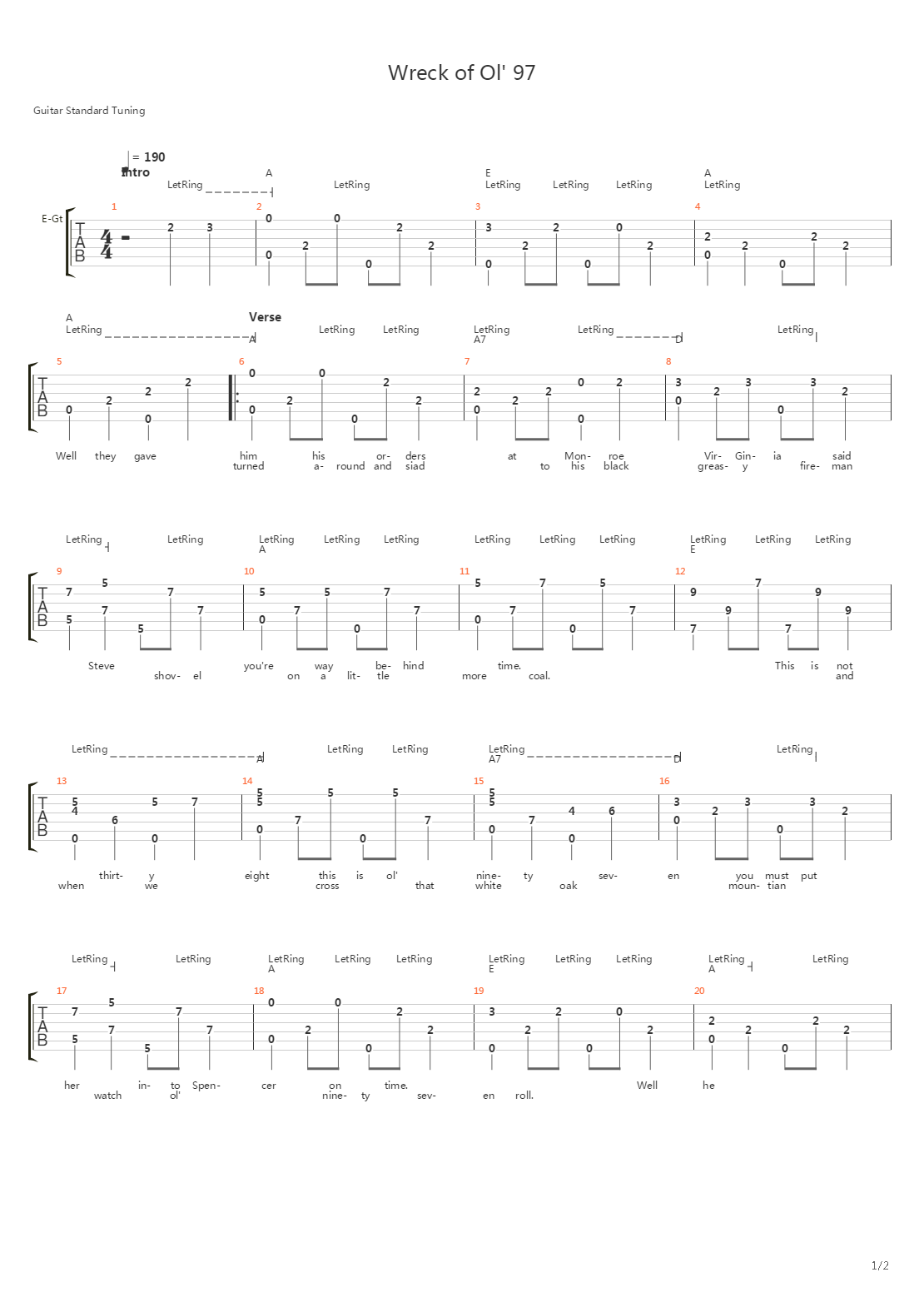 Wreck Of Old 97吉他谱