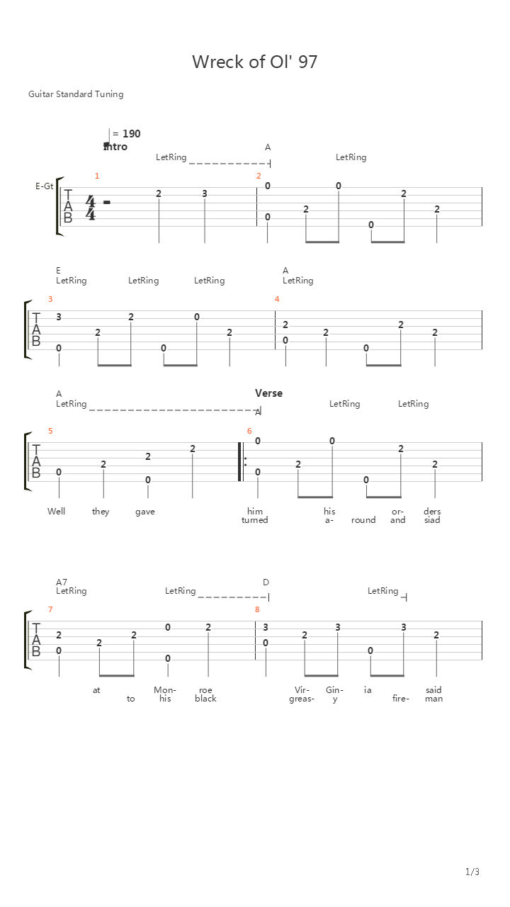 Wreck Of Old 97吉他谱