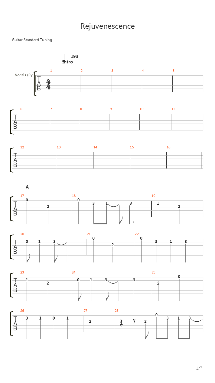 Rejuvenescence吉他谱