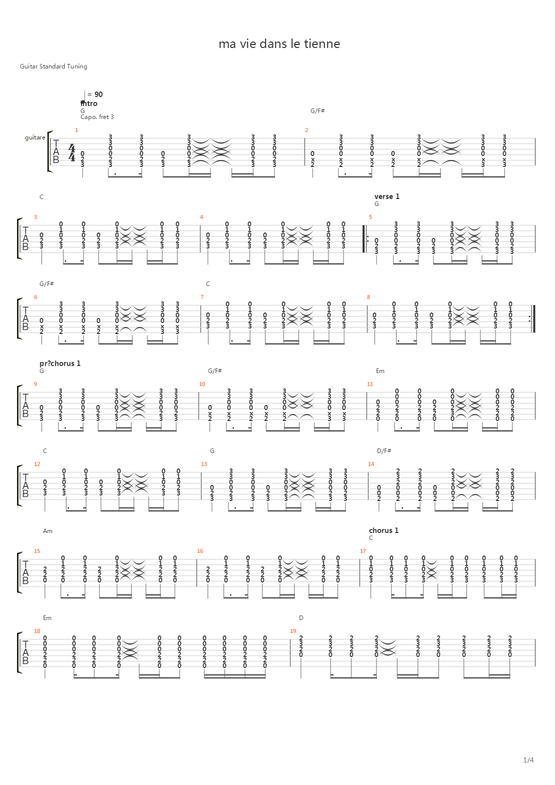 Ma Vie Dans La Tienne吉他谱