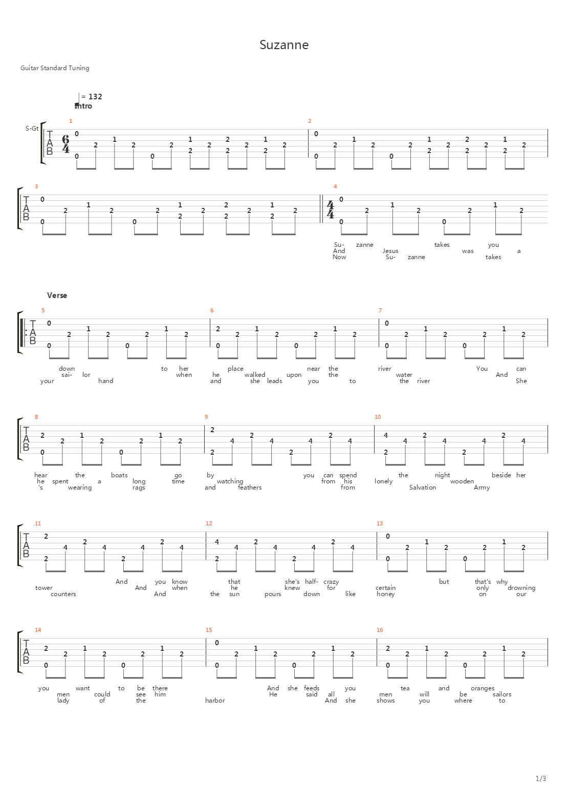 Suzanne吉他谱