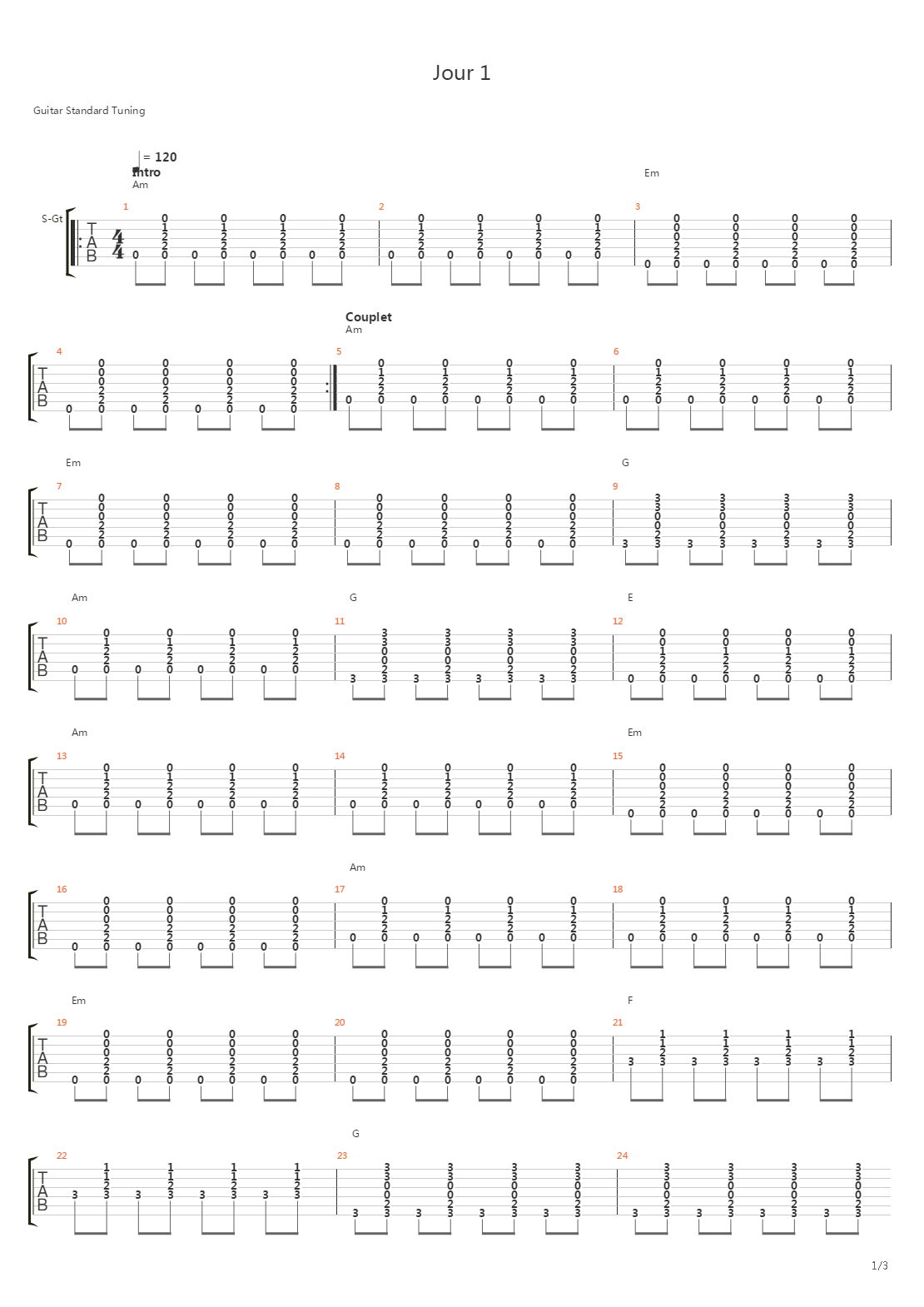 Jour 1吉他谱