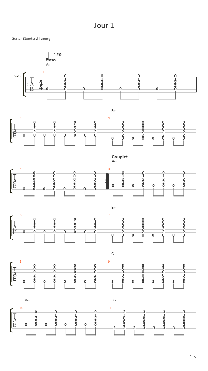 Jour 1吉他谱