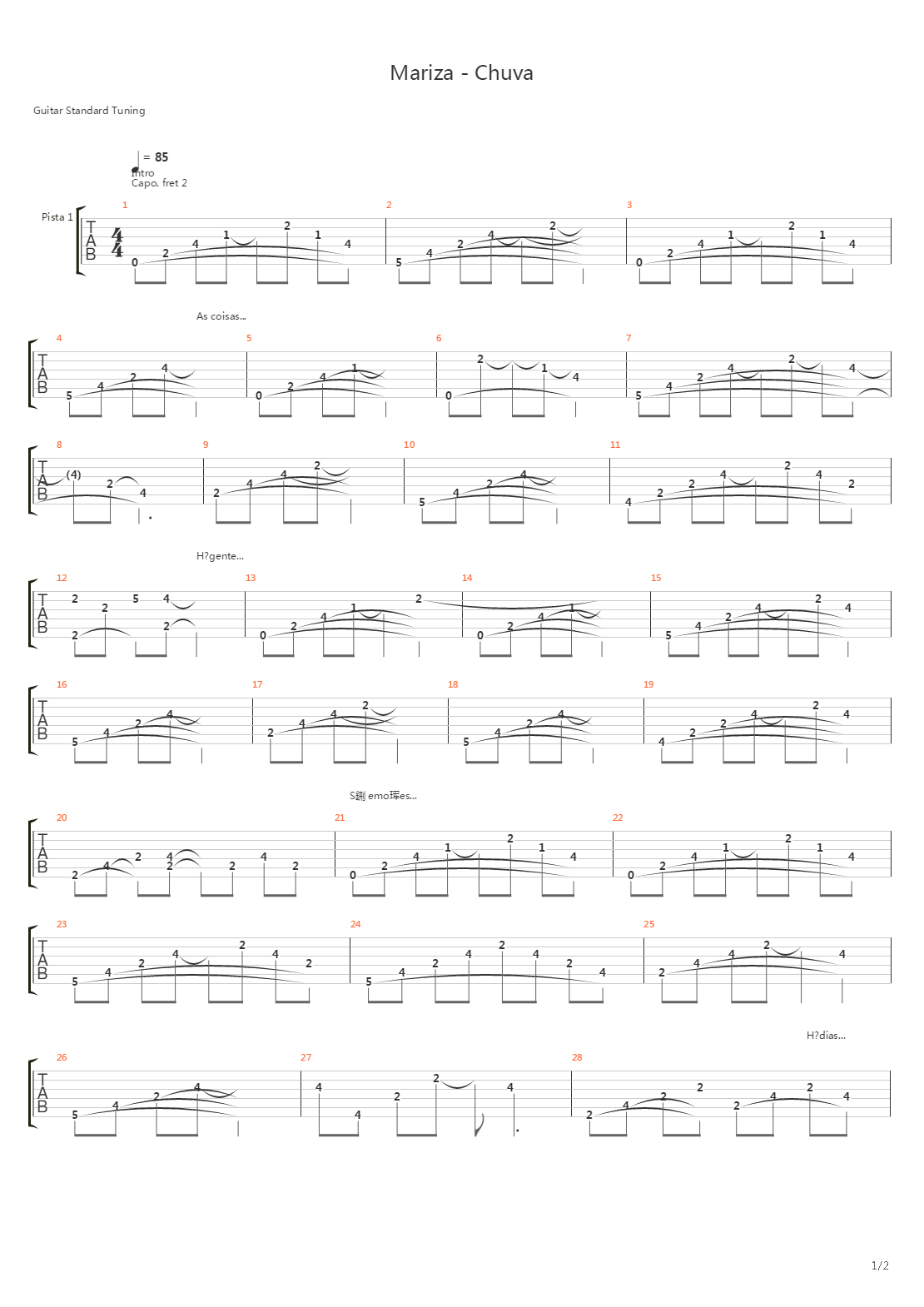 Chuva吉他谱