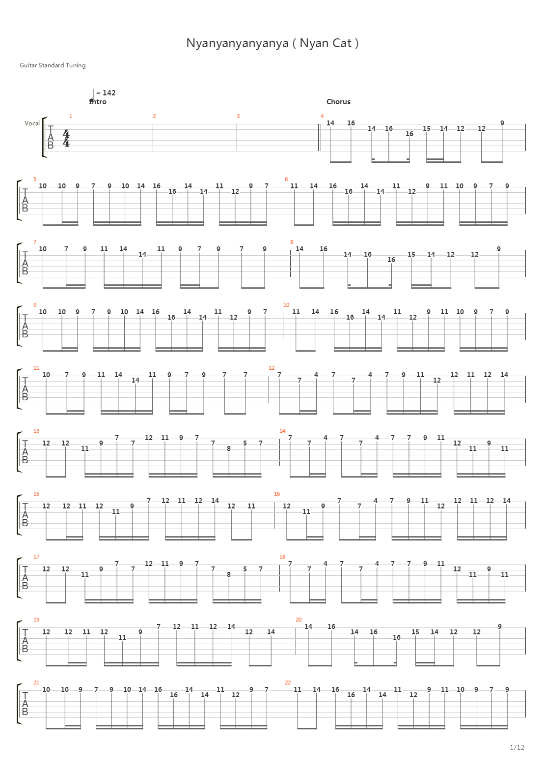 Nyanyanyanyanya Nyan Cat吉他谱