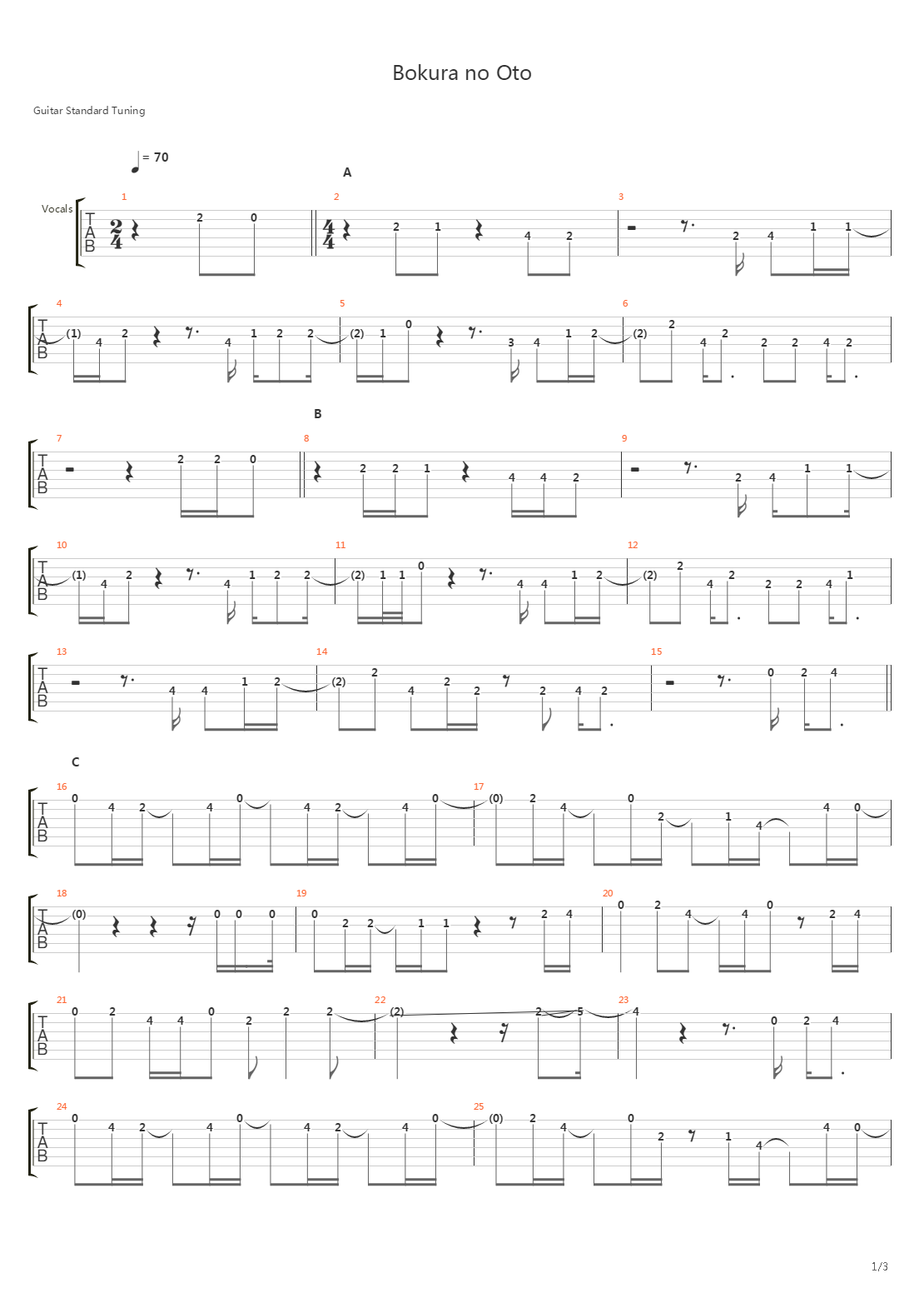 Bokura No Oto吉他谱