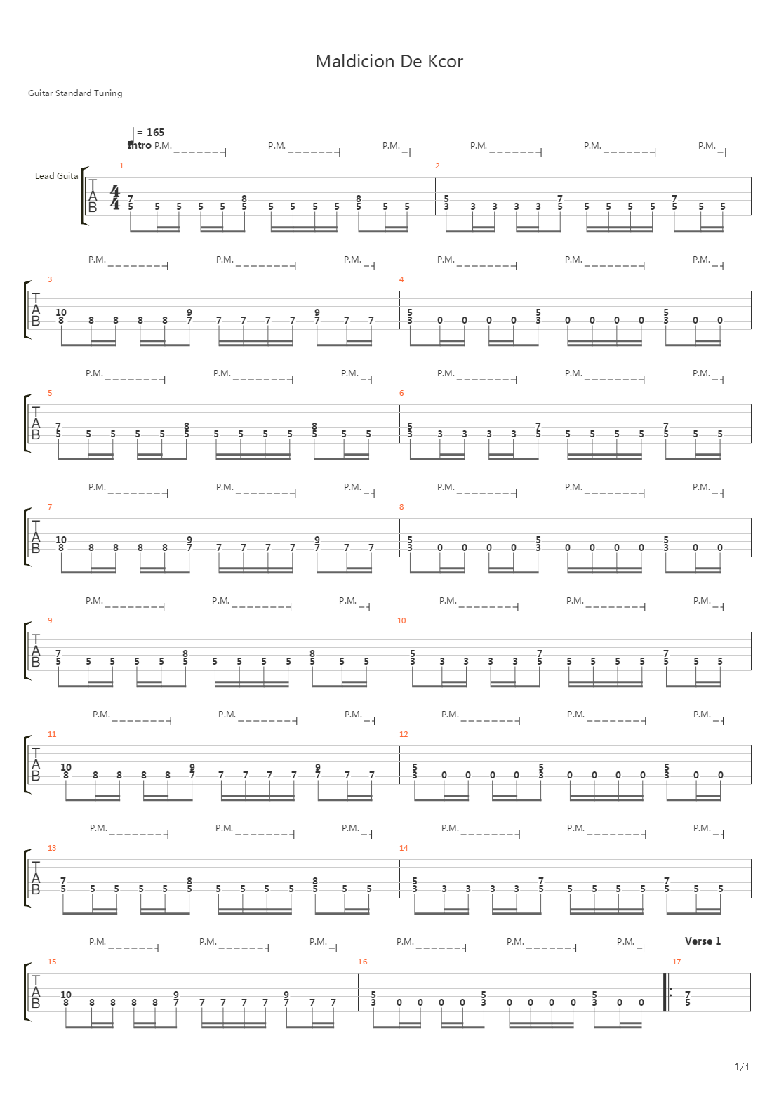 Maldicion De Kcor吉他谱