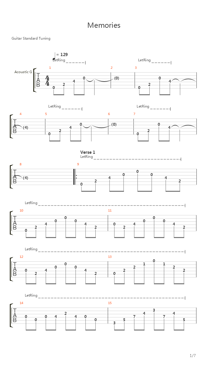 Memories吉他谱