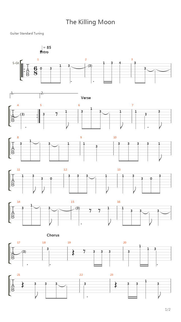 The Killing Moon吉他谱