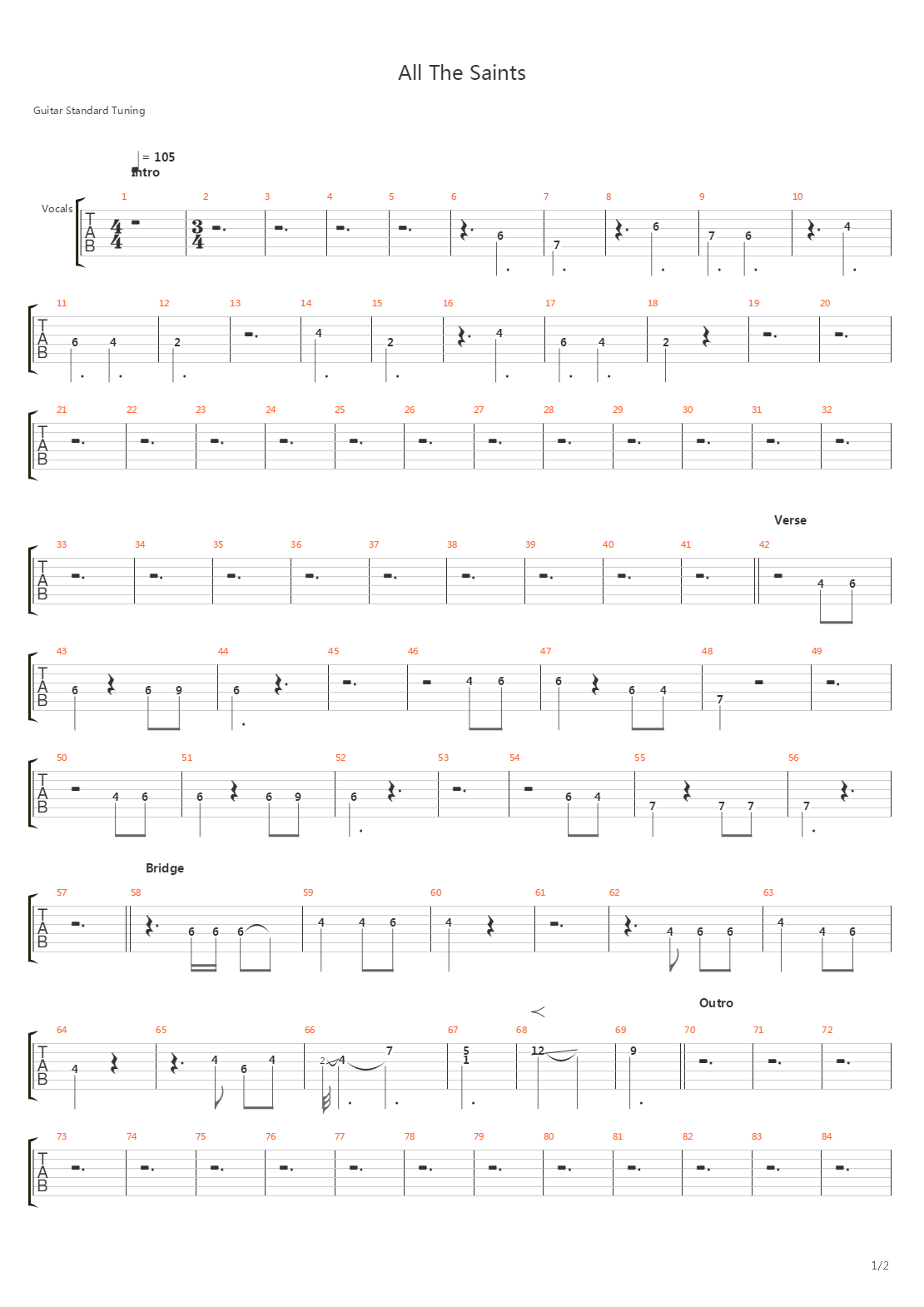 All The Saints吉他谱