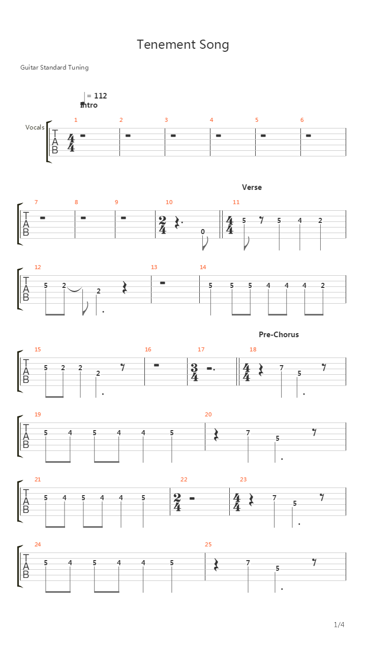 Tenement Song吉他谱