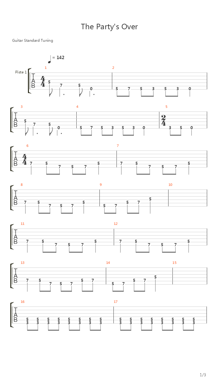 The Partys Over吉他谱