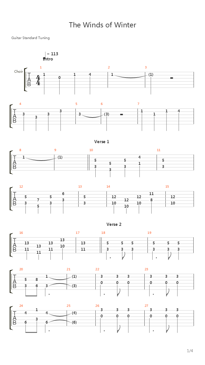 The Winds Of Winter吉他谱