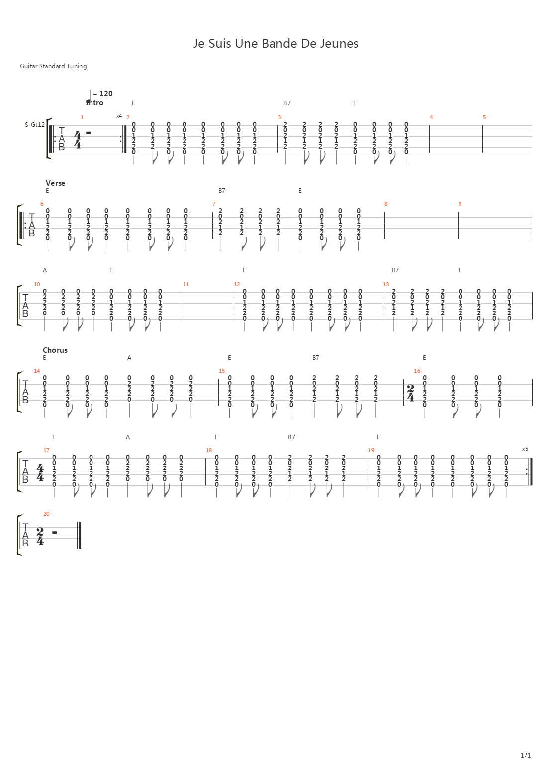 Je Suis Une Bande De Jeunes吉他谱