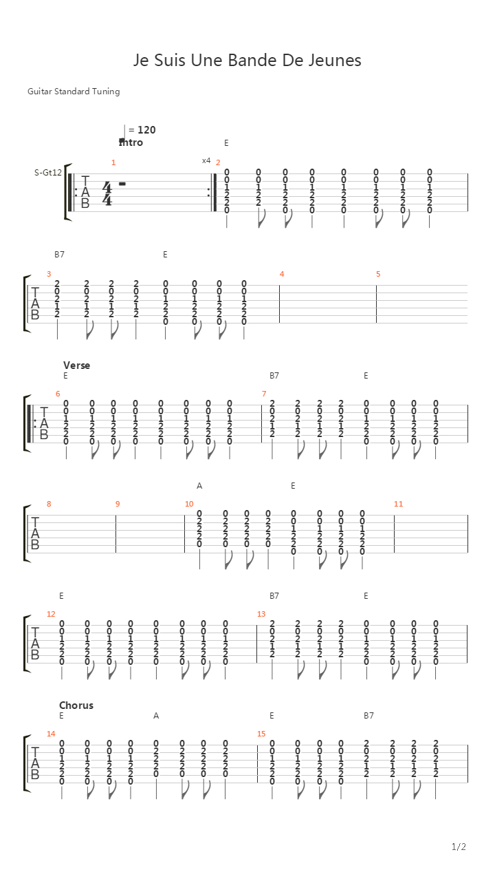 Je Suis Une Bande De Jeunes吉他谱