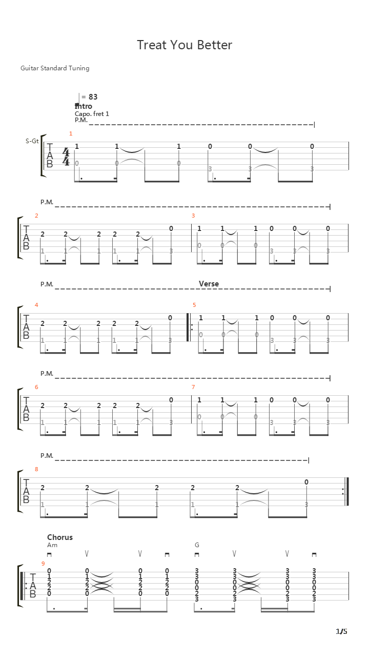 Treat You Better吉他谱