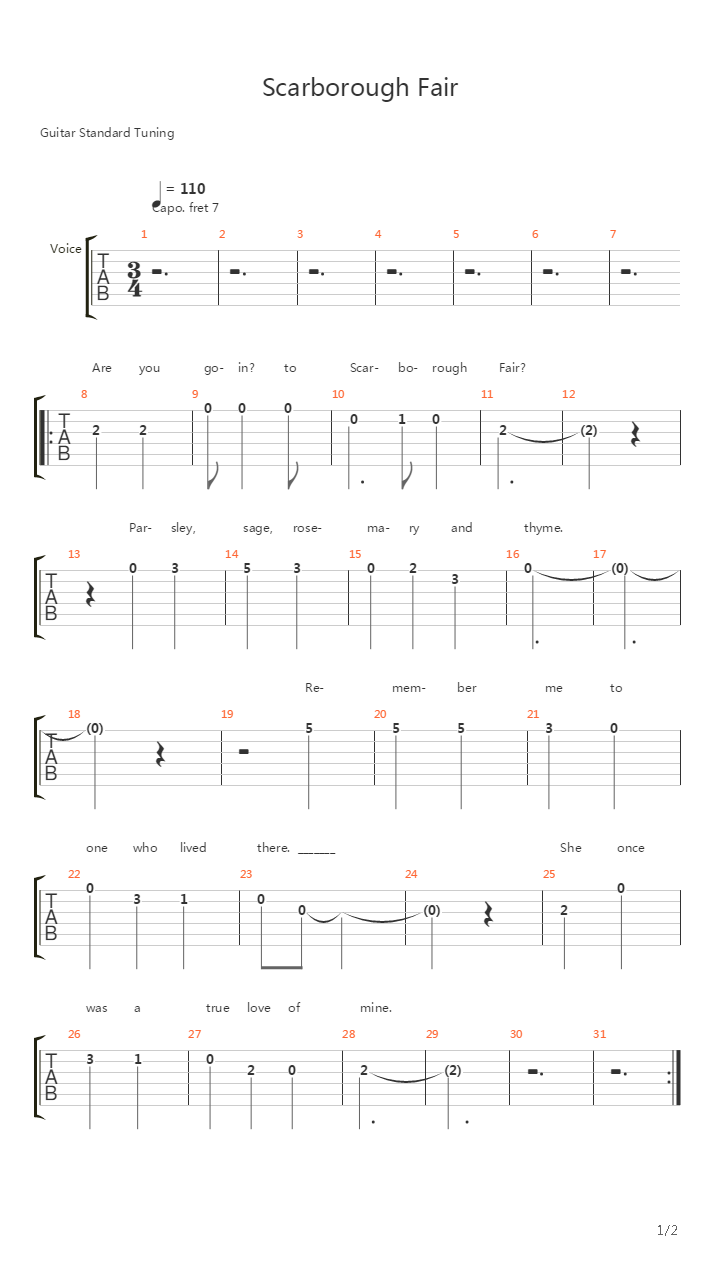 Scarborough Fair吉他谱