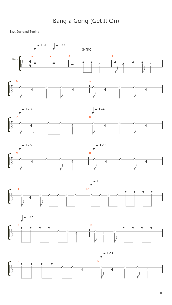 Bang A Gong Get It On吉他谱