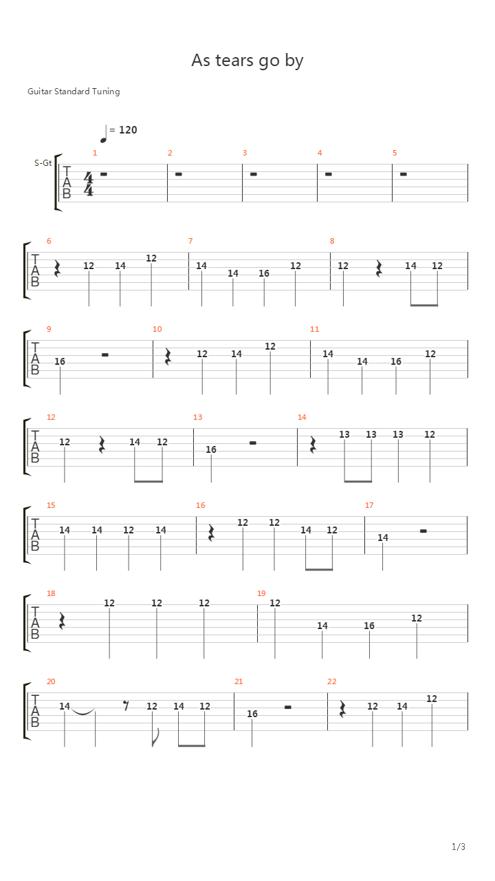 As Tears Go By吉他谱