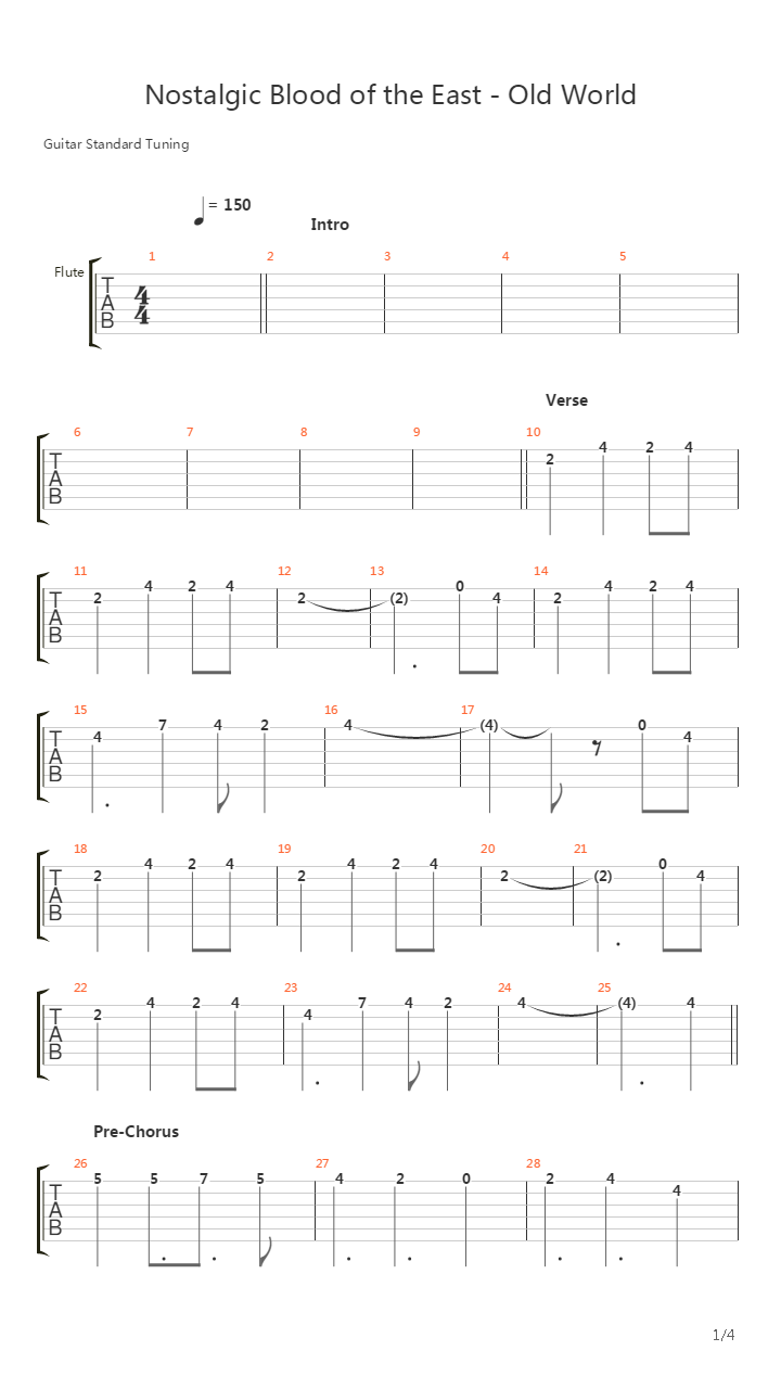Nostalgic Blood Of The East - Old World吉他谱