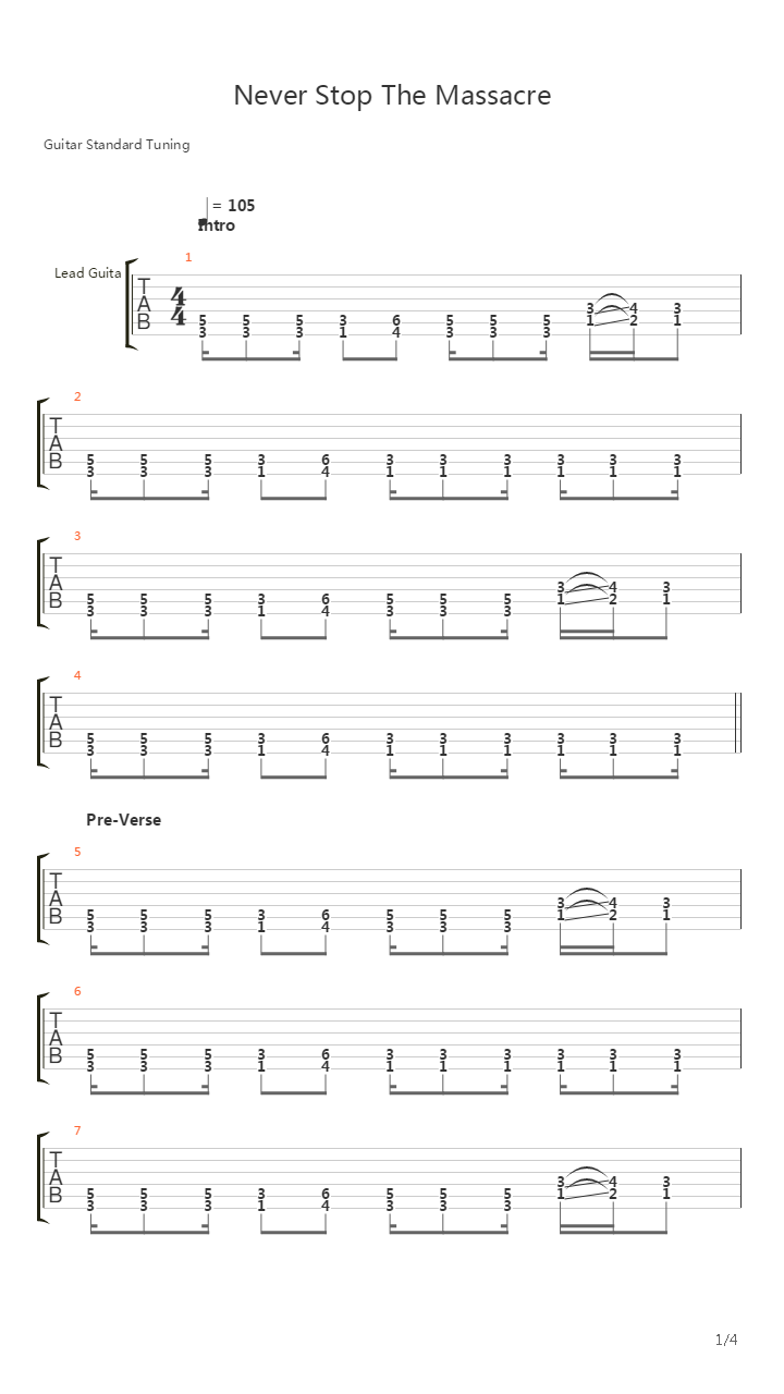 Never Stop The Massacre吉他谱