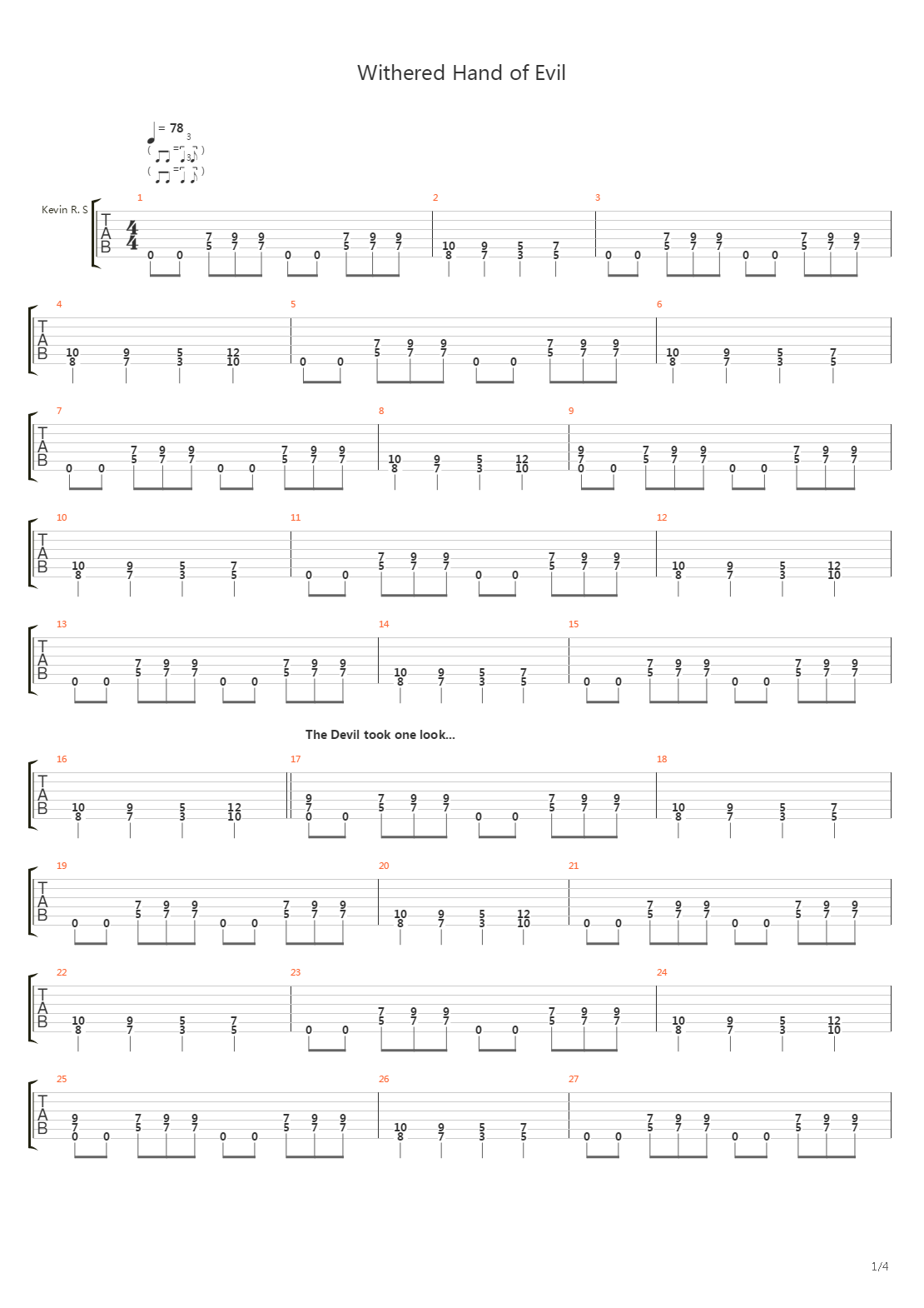 Withered Hand Of Evil吉他谱