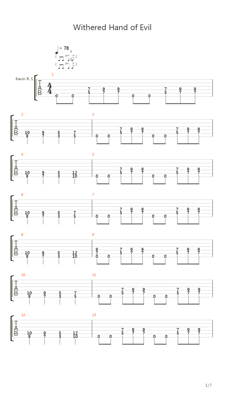 Withered Hand Of Evil吉他谱
