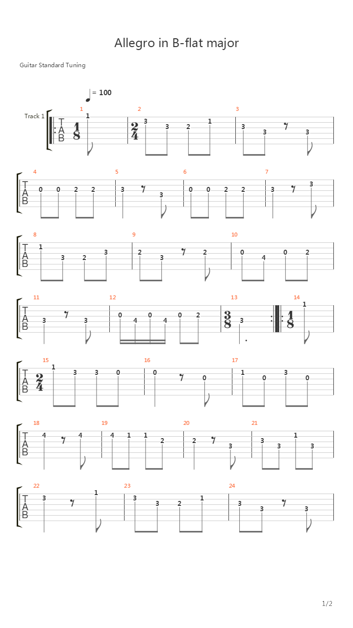 Allegro In B-Flat Major Kv 3吉他谱