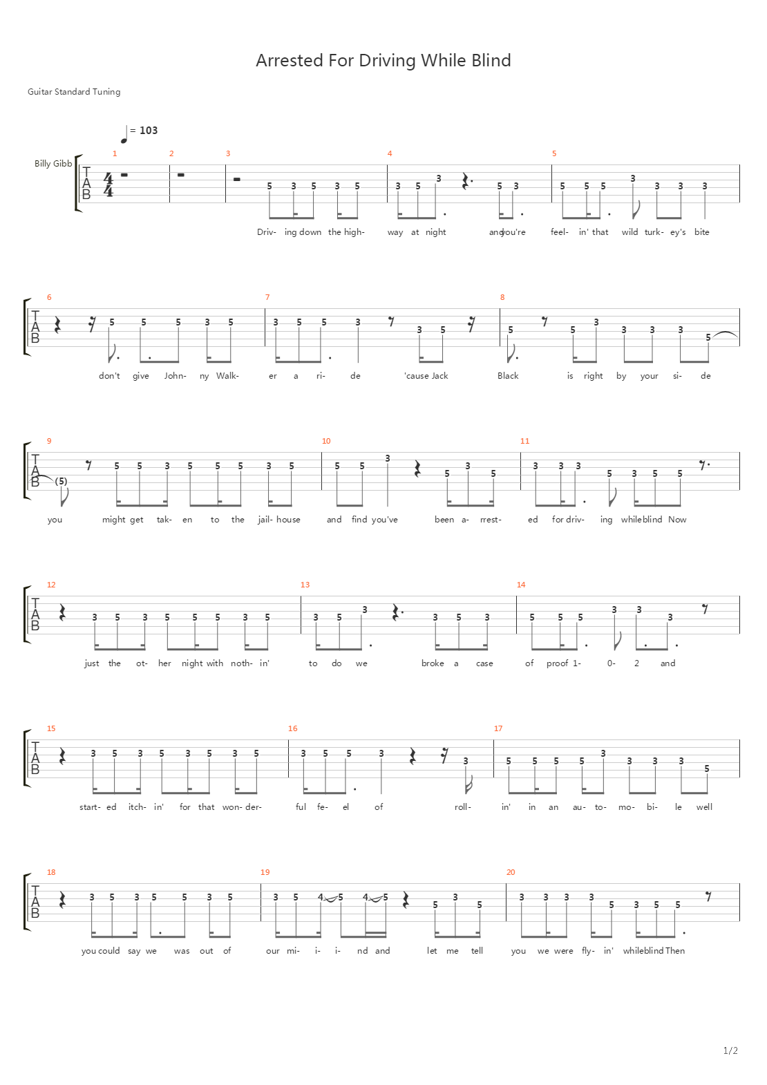 Arrested For Driving While Blind吉他谱