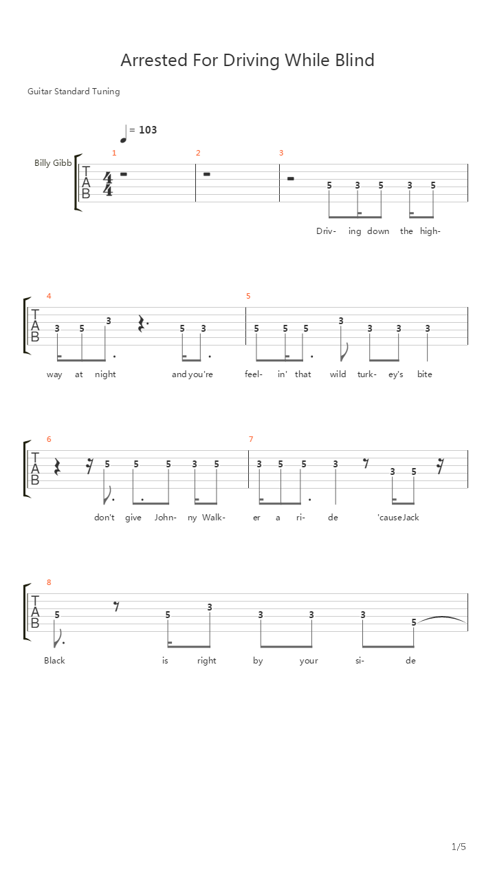 Arrested For Driving While Blind吉他谱