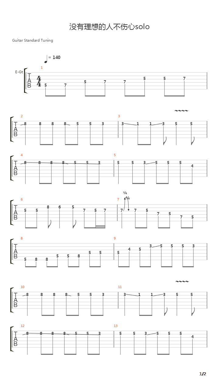 没有理想的人不伤心solo吉他谱
