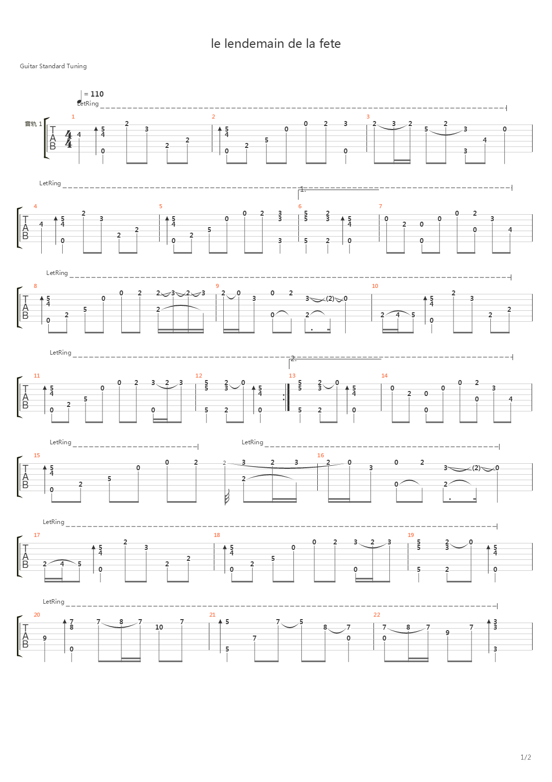 le lendemain de la fete吉他谱