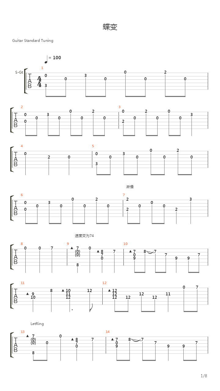 蝶变吉他谱