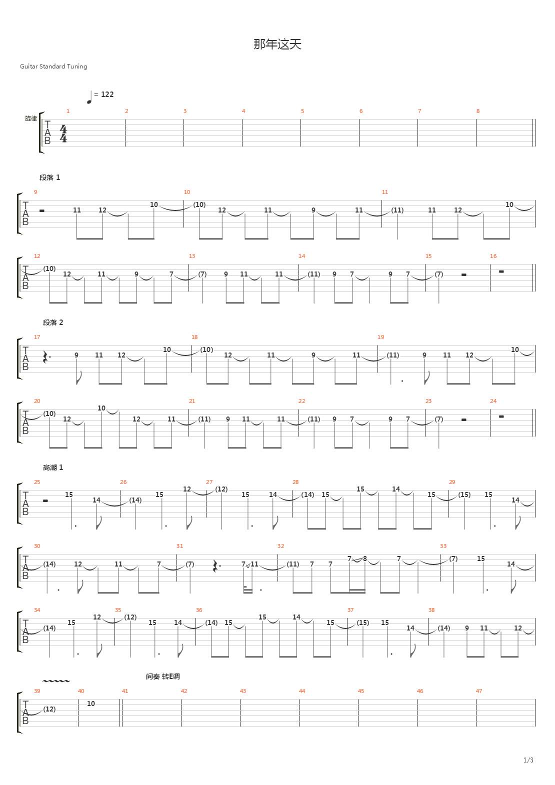 那年这天（乐队总谱）吉他谱