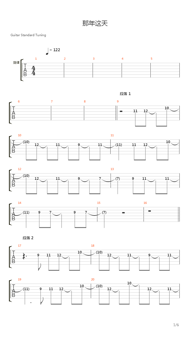 那年这天（乐队总谱）吉他谱