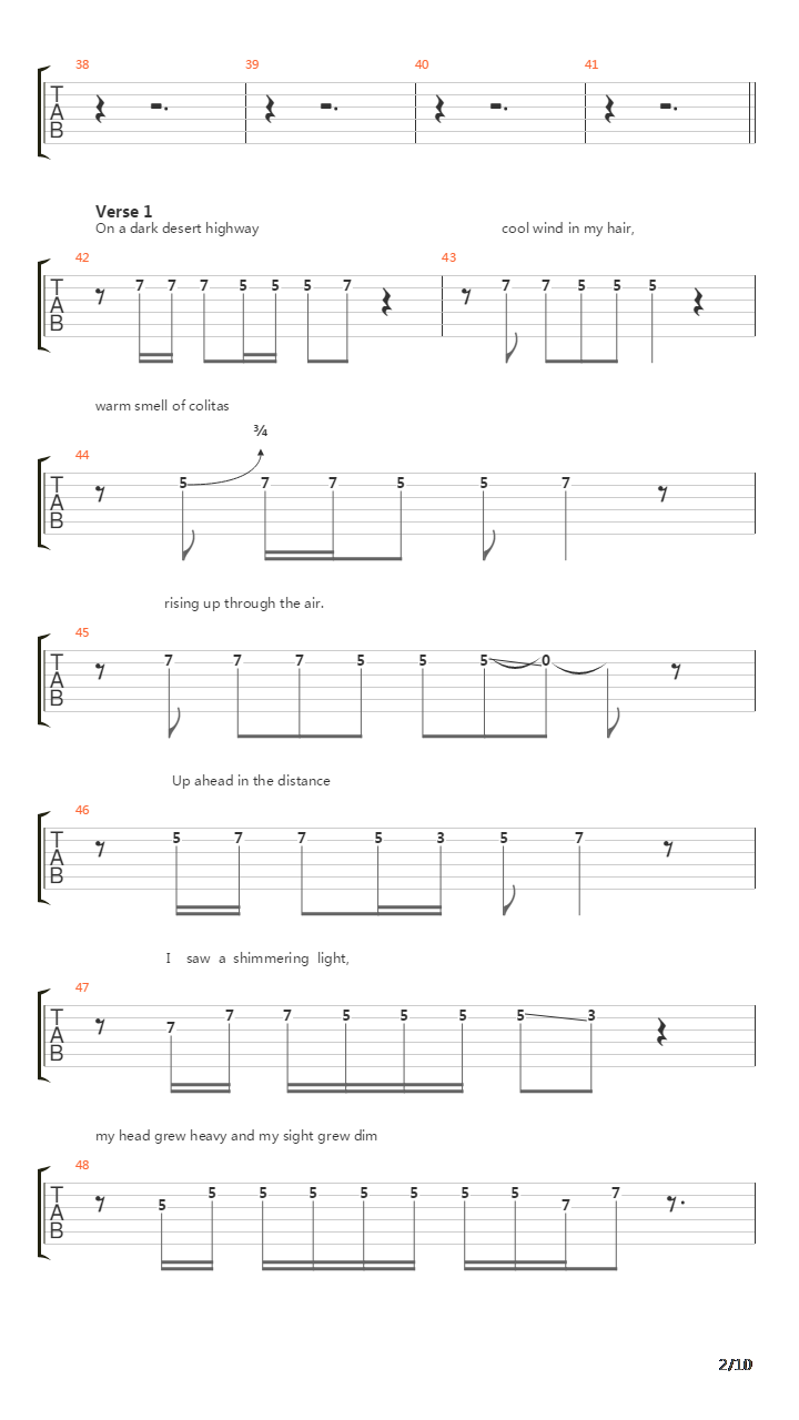 Hotel California(加州旅馆 1994纽约演唱会)吉他谱