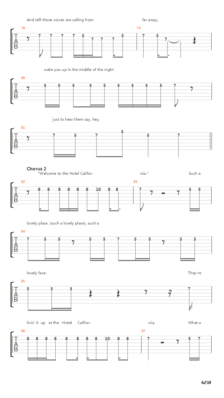 Hotel California(加州旅馆 1994纽约演唱会)吉他谱