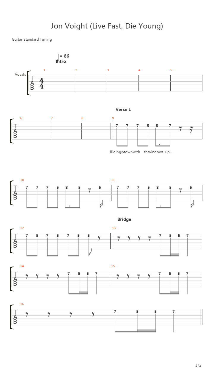 Jon Voight  Fast Die Young吉他谱