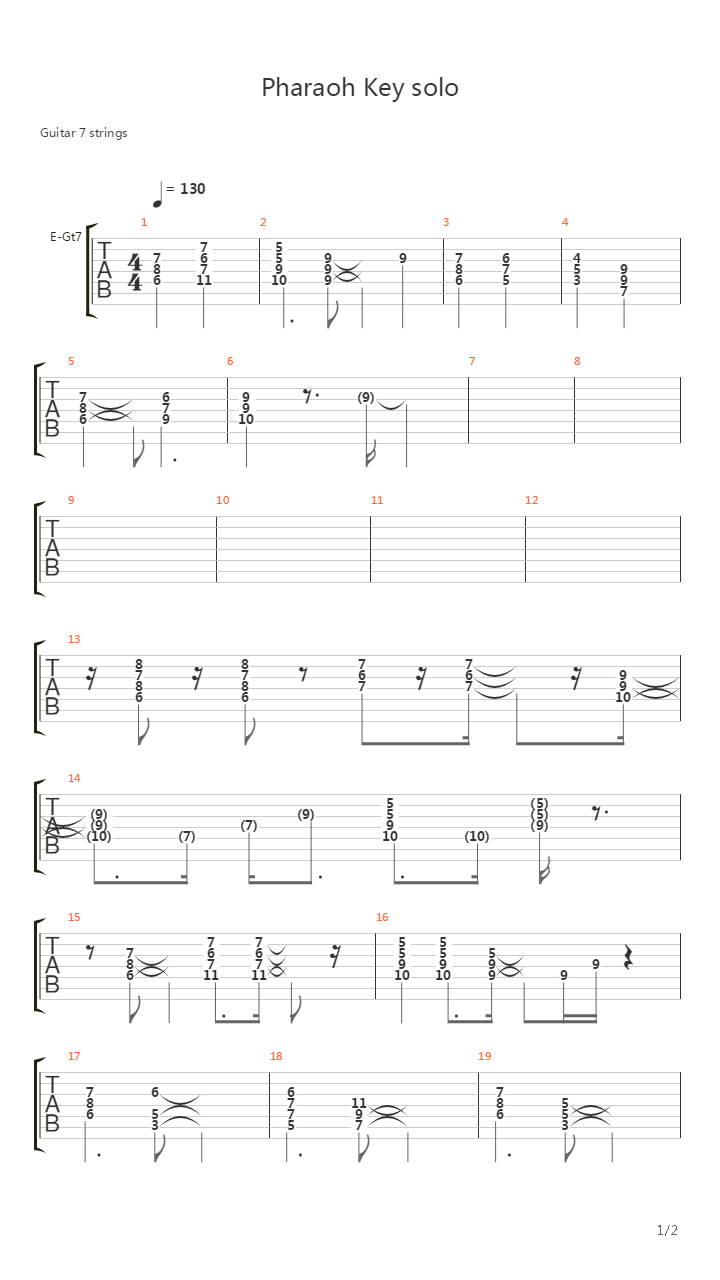 Song To The Pharaoh Kings Key吉他谱